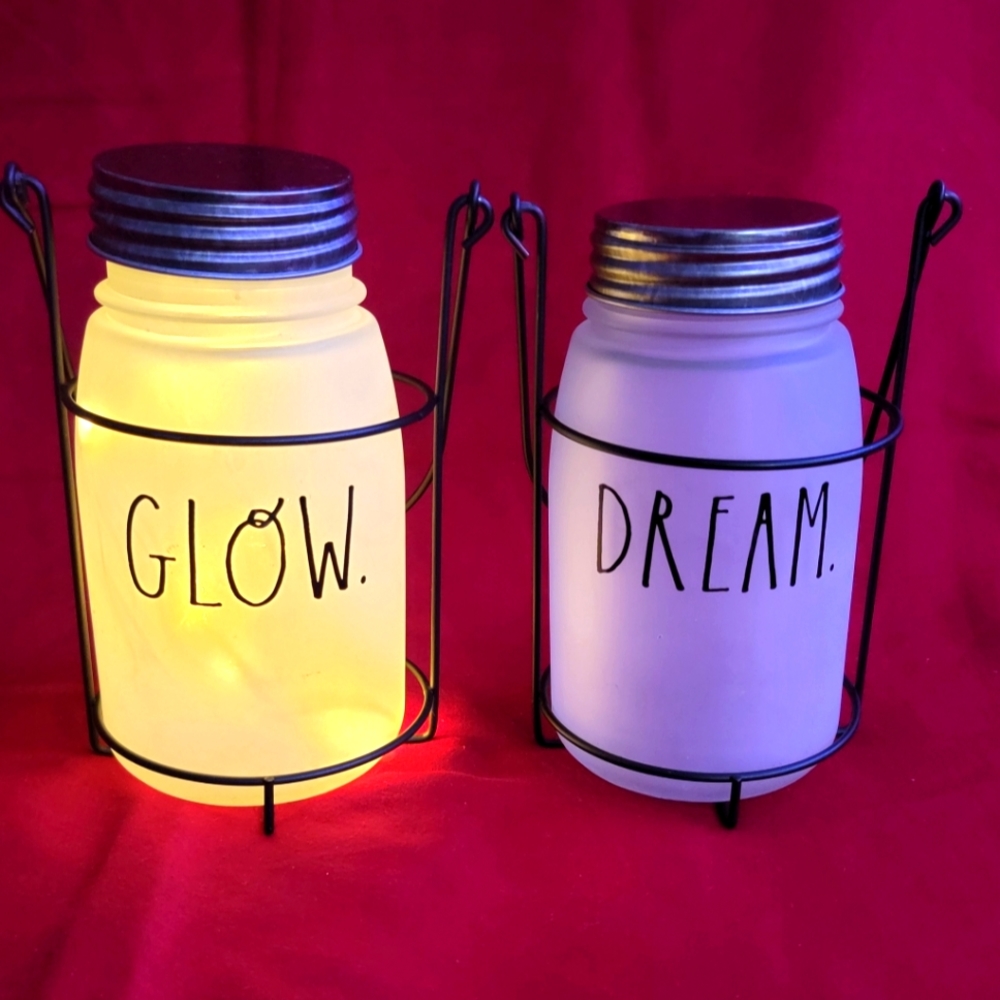 🌛🕯🌛🕯NWOT Rae Dunn Frosted Mason jar hanging metal Lanterns🕯🌛🕯🌛